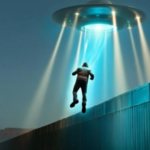 Imagen satírica de la Casa Blanca con migrantes y alienígenas