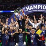 Jugadores del PSG celebrando la victoria en la Champions League