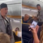 Imagen de un joven molesto en un avión de Ryanair