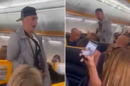 Imagen de un joven molesto en un avión de Ryanair