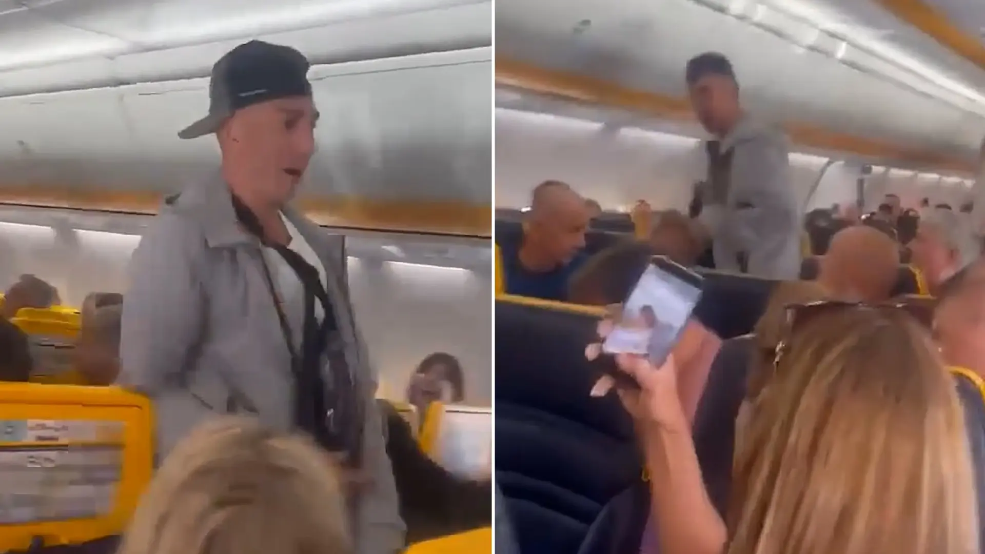 Imagen de un joven molesto en un avión de Ryanair