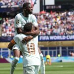Ousmane Dembélé celebrando un gol durante el partido entre Francia y Noruega