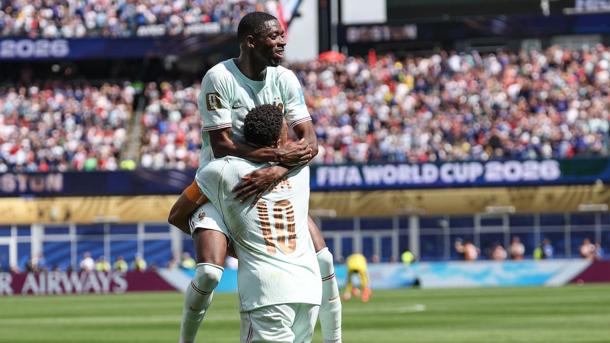 Ousmane Dembélé celebrando un gol durante el partido entre Francia y Noruega