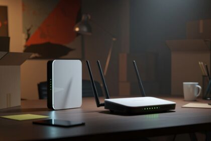 Router en casa con dispositivos conectados, contexto de lentitud en WiFi por interferencias o plan de internet