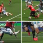Árbitro analizando jugada polémica en Egipto vs Argentina durante los Juegos Olímpicos París 2024 con repetición de pantalla