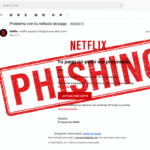 Correo falso imitando a Netflix o Apple con señales de phishing resaltadas en pantalla