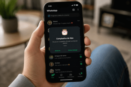 Interfaz de WhatsApp mostrando notificación de recordatorio de cumpleaños de un contacto