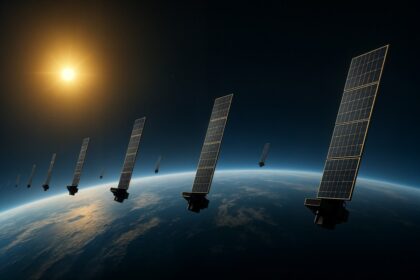 Satélite Starlink esquivando fragmentos de basura espacial en órbita terrestre baja, contexto de 355,000 maniobras anuales